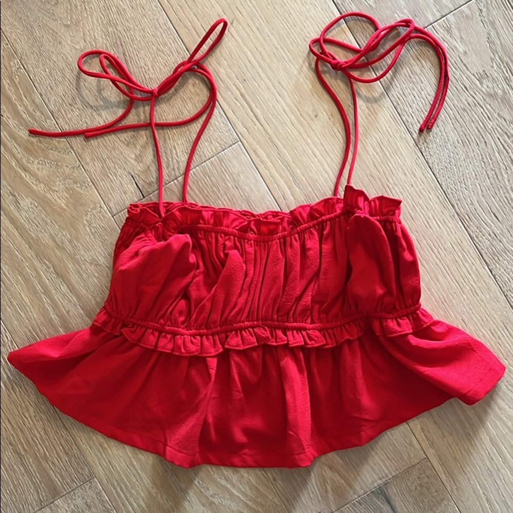 Altered State spaghetti, tie strap vibrant red top